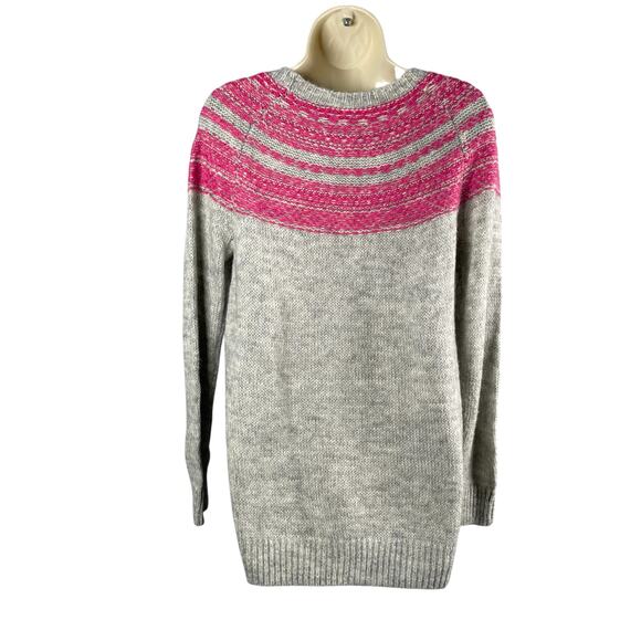 Ann Taylor Loft Sweater Womens XS Gray Pink Fair Isle Wool Mohair Blend Knit - Picture 4 of 6